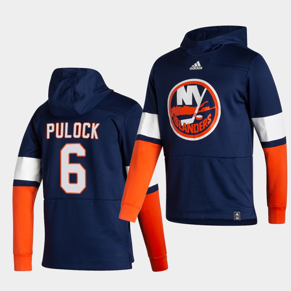 Men New York Islanders 6 Pulock Blue NHL 2021 Adidas Pullover Hoodie Jersey
